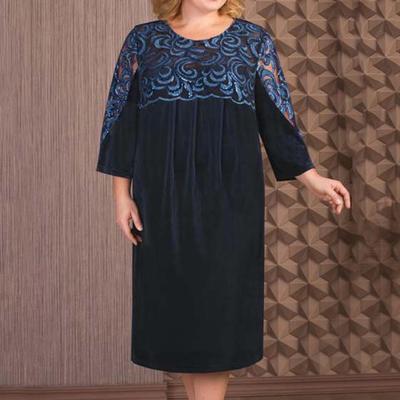 2022 Kant Patchwork Tweedelig Plus Size Mid-Mouw Dames Avondjurk