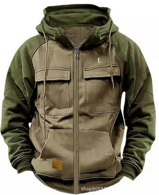 

Men s Hooded Multi-Pocket Sweatshirt: European & American Style, Patchwork Design, Spring & Autumn Wear. XXL верблюд