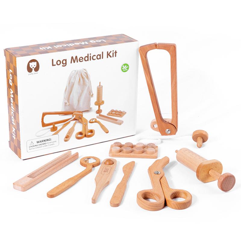 

Wooden simulation medical box stethoscope injection cosmetic bag make-up play children s Toy Screw Toolbox