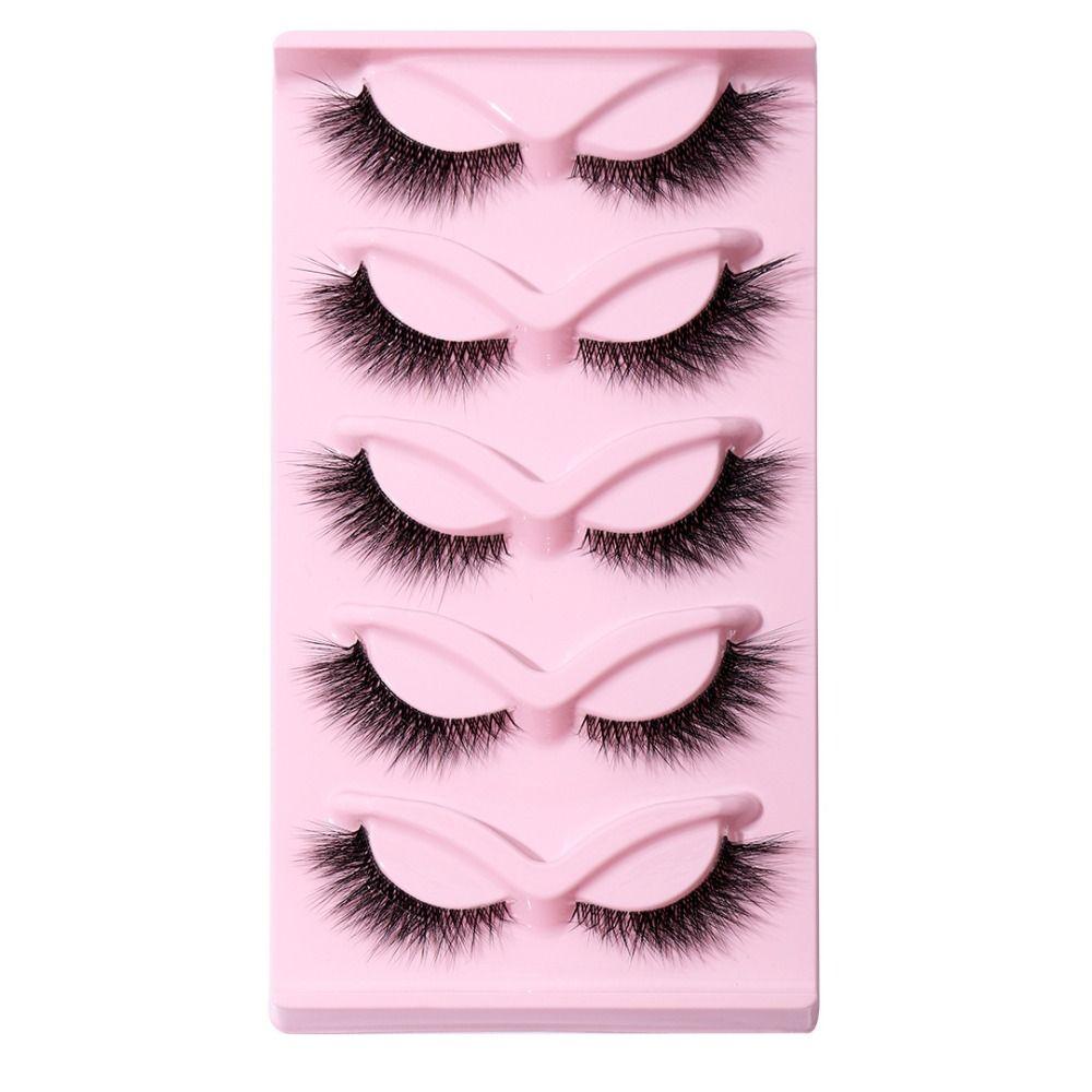 5 Pair Full Strip Cat Eye Fake Lashes 3D Faux Mink Lashes Fluffy L Curl False Eyelashes  Women