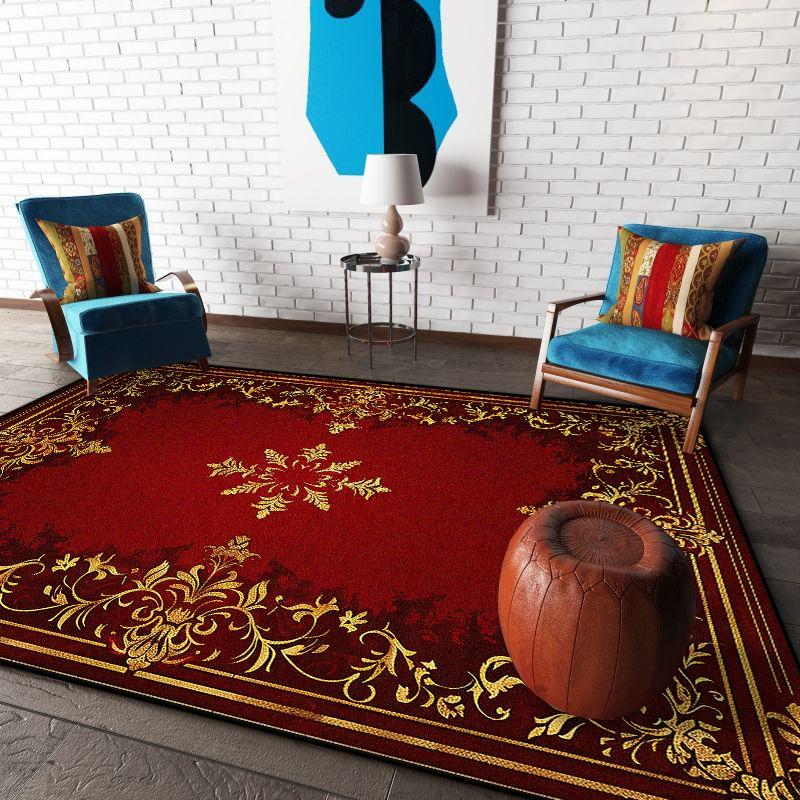 Moderner Luxus Roter Teppich Goldene Bordüre Rutschfest Großer Wohnzimmerteppich Weiche Sofatischmatte Lounge Ankleidezimmerteppiche Leicht zu reinigen