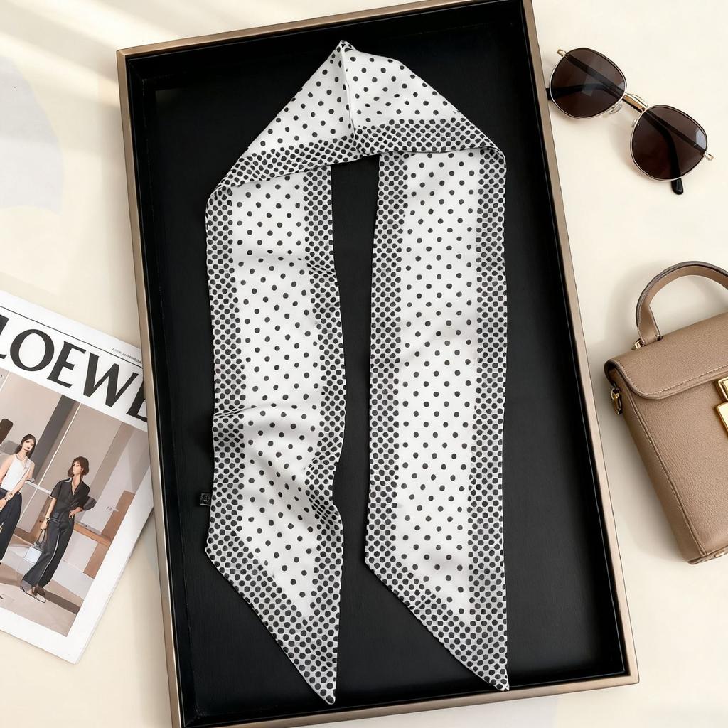 Korean Version of Rabbit Long Silk Scarf Streamer Women's Spring and Autumn New Scarf Double-layer Double-sided Decorative Scarf Handle Tied Bag