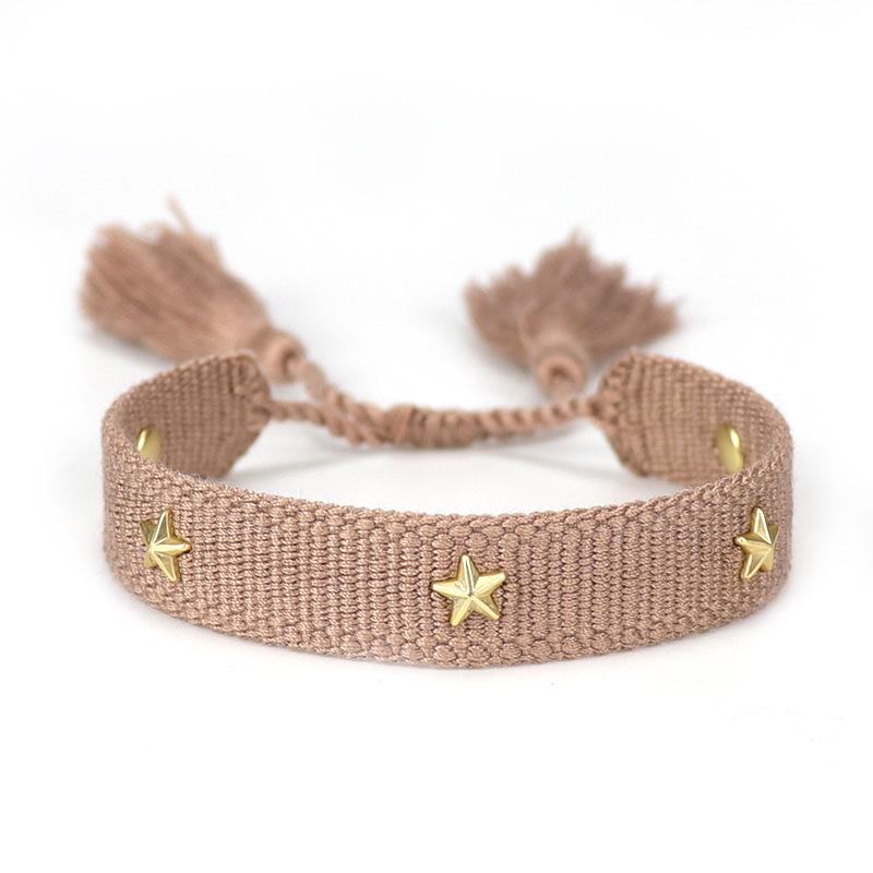 European-American Nail Style Double-Sided Woven Bracelet with Tassel, 1.3cm Handmade Wristband for Couples
