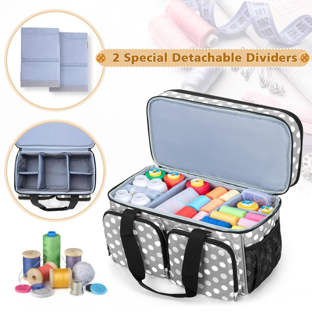 BAFASO Sewing Large Capacity Sewing with Divider Pads and Removable Sewing Box Bag Gray Dot Box, Bag, Double-Layered Pouch, Only,