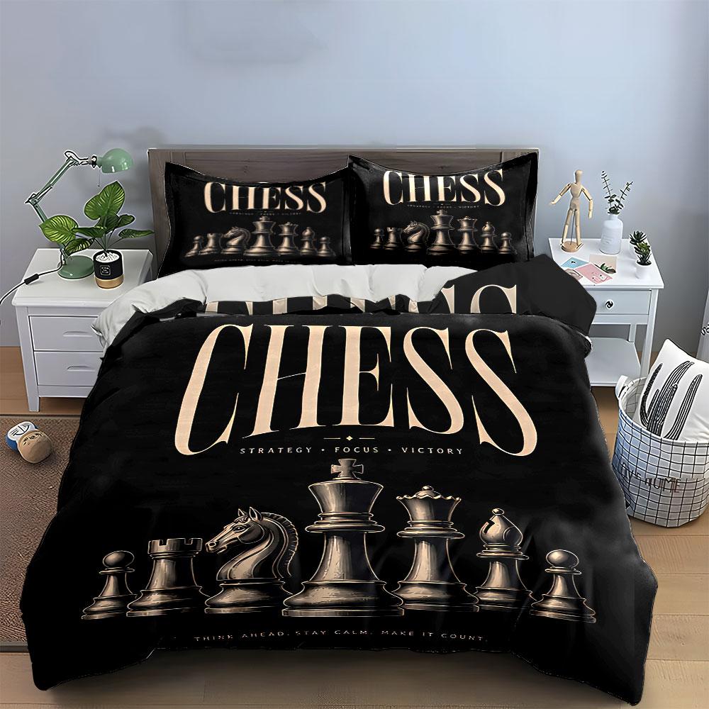 Chess Strategy Art Set Bedding Duvet Cover Set Duvet Cover Pillowcases  (1*Duvet Cover 2*Pillowcases, Without Duvet Insert)