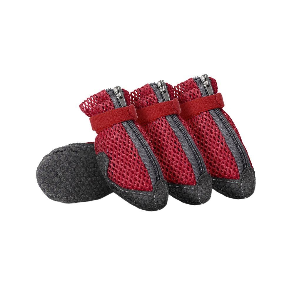 

4 шт. Удобная обувь для домашних собак, дышащая, противоскользящая, сетчатая обувь для собак, защитные, легко моющиеся ботинки для выгула собак S красный