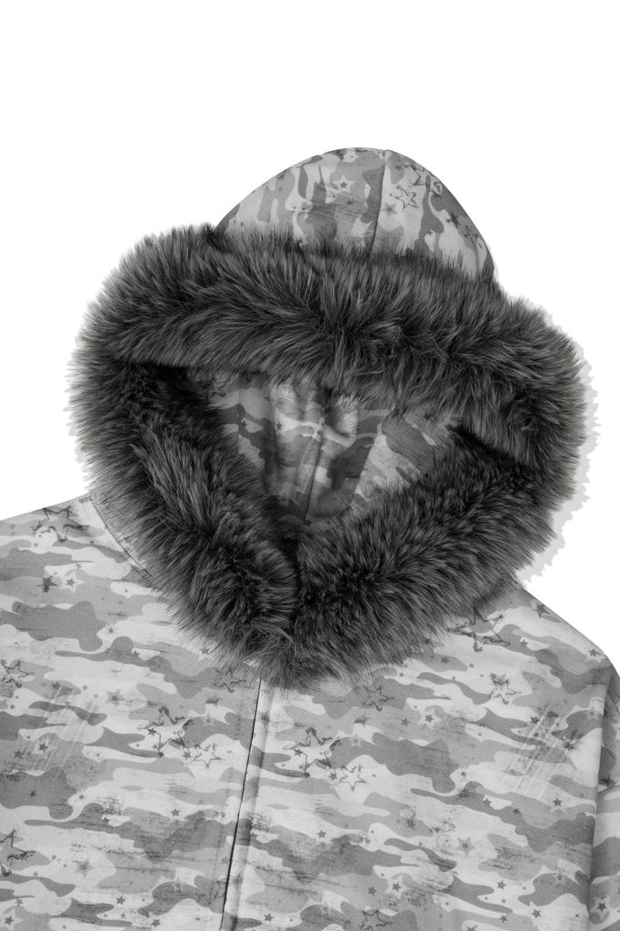 Escapefrom Vintage Star Damaged Camo Full Print Two-Way Fur Zip-Up [2 Colors]