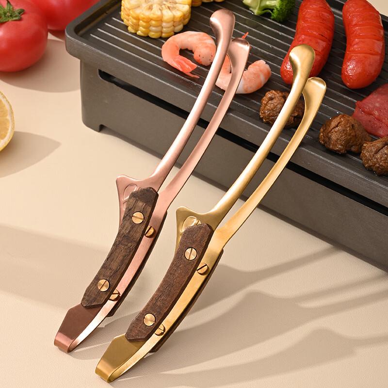 Rosewood Handle 304 Stainless Steel Food Tongs