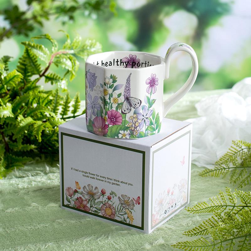 Violet Lily Octagonal Ceramic Mug - High-Value Gift Coffee Cup 400ML