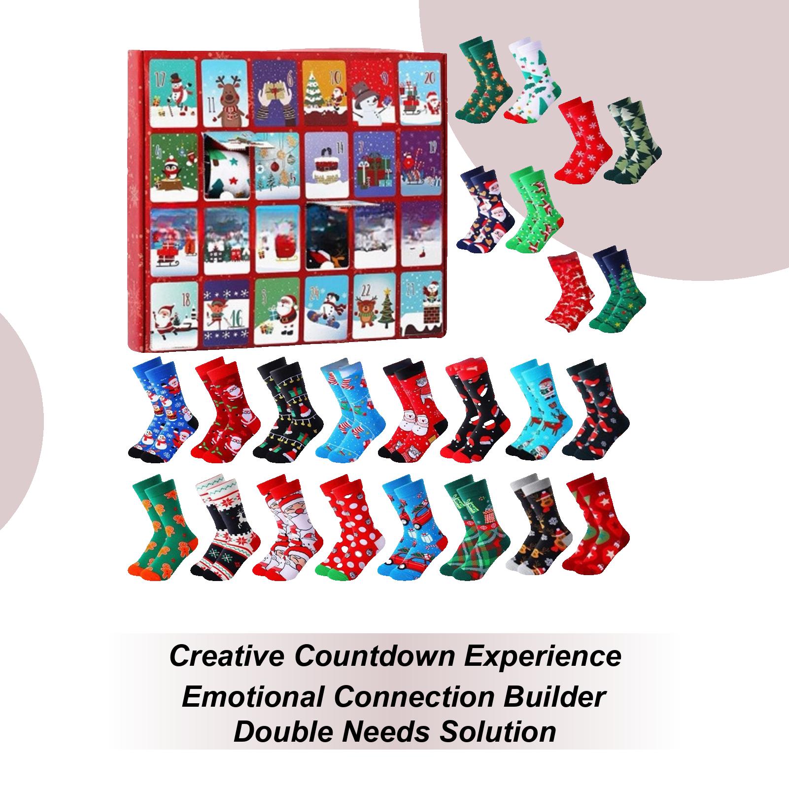 

24-Day Funny Christmas Advent Gift Box Christmas Eve Autumn/Winter Mid Socks Countdown Calendar Box Gift Christmas Socks For Kid other