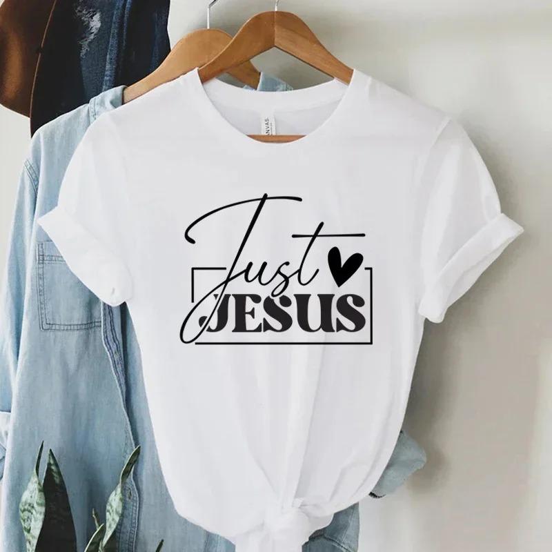 

Just Love Jesus Print Women TShirts Christian Jesus Letter Shirt Harajuku Graphic Tops Female Summer Religious Christian Tshirt S