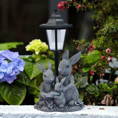 Statua con Luci Solari Scultura in Resina Lampada da Paesaggio Regalo Adorabile Statuetta di Coniglietto Ornamento per