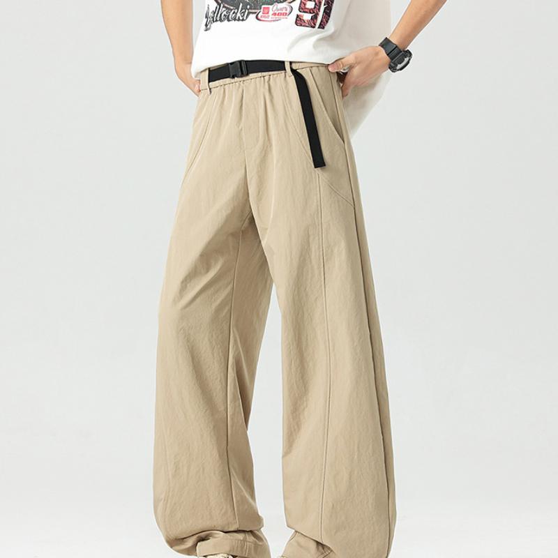 Summer Thin Casual Scimitar Pants for Men's Street Loose Straight Ice Silk Simple Wide-leg Pants