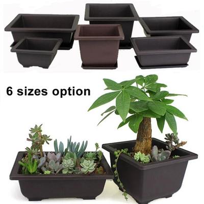 1PC Imitation Purple Sand Basin Rectangle Vase Garden Planters Succulent Plant Pot Flowerpot Nursery Pots Balcony Bonsai With Tray