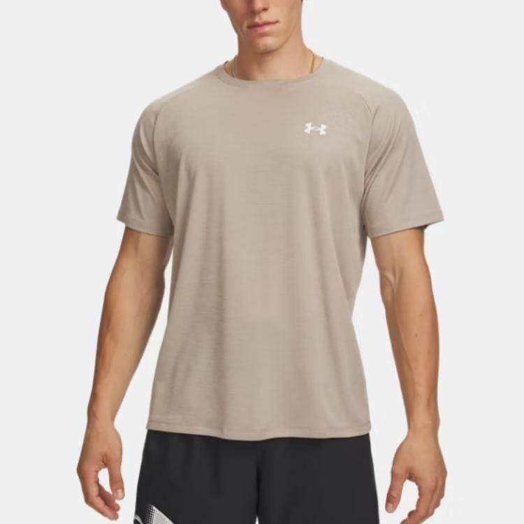 Under Armour Tech Texture Training Fitness Comfortable Breathable Logo Short Sleeve T-Shirt Men Tops Forest-Dog-Brown-Gray 1382796-203