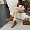Korean version inner height-increasing suede short boots women's 2025 autumn and winter square head stitching thin boots rear zipper youth temperamen