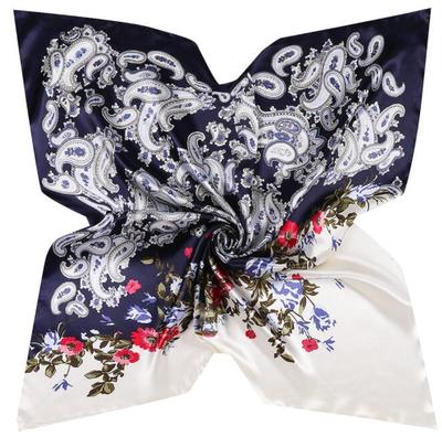 90cm Silk Square Scarf Cashew Flower Design Luxury Brand Neckerchief Muslim Headscarf Square Scarf Lady Foulard Female Bandana