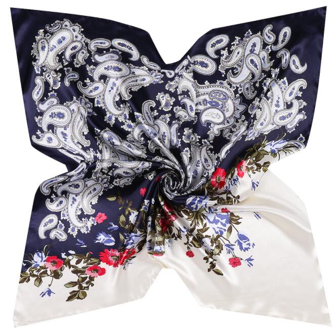 90cm Silk square Scarf Cashew Flower Design Luxury Brand Neckerchief Muslim Headscarf Square Scarf Lady Foulard Female Bandana