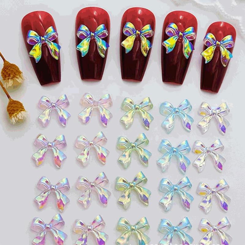50Pcs/Bag 3D Bowknot Nail Art Decoration Colorful Aurora Super Fairy Bow Nail Art Charms Girl Diy  Manicure Accessories