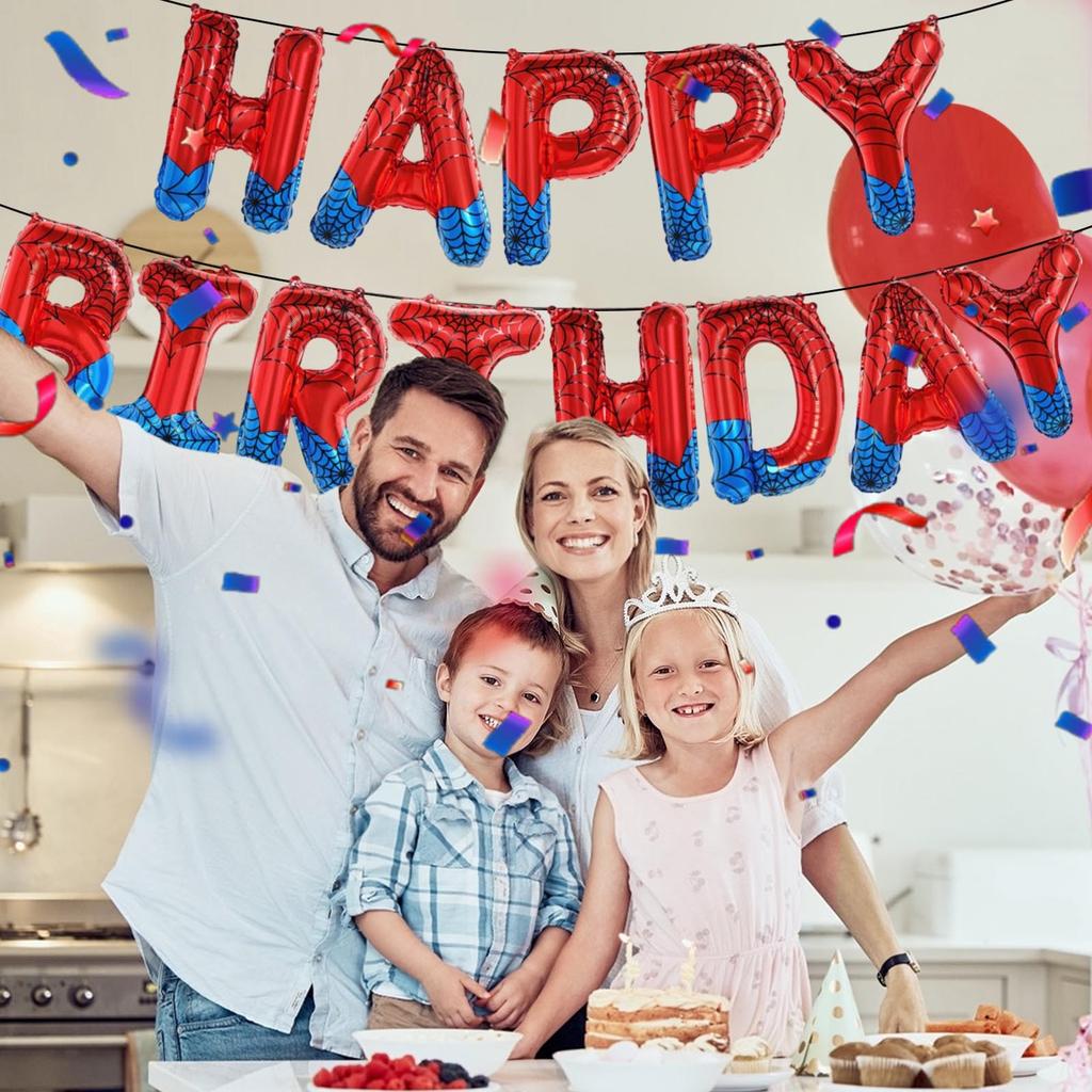 Spider Theme Happy Birthday Banner Party Decoration Letters Sign Boy Party Supplies