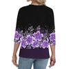 Women's Fashionable Casual Retro Floral Print V,Neck Button,Down Three,Quarter Sleeve T,Shirt Top