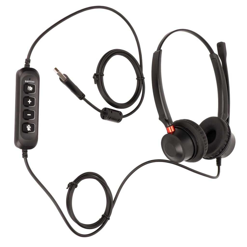 Telephone Headset Volume Adjustment Microphone Mute USB Binaural Customer Service Headset for Telema