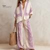 Skin-friendly Women Top Women's Boho Cotton Linen 2 Piece Sets, 3/4 Sleeve Printed Shirts Comfortable Travel Clothes And Wide Leg Pants Matching Loose