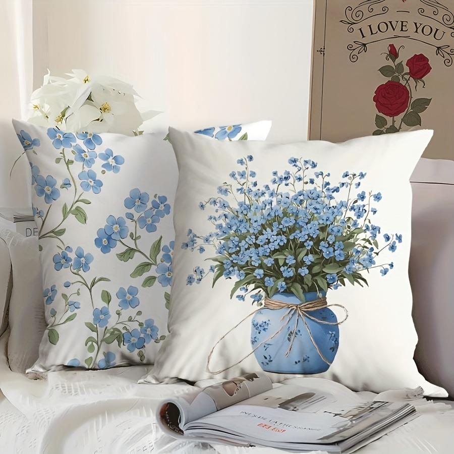 Light Blue Spring Blessing Pillowcasebedroom Living Room Sofa Home Decor Polyester Cushion Cover With Zipper