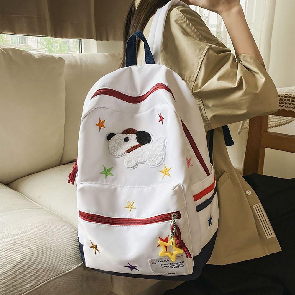 Niedliches Hundemuster Schultasche Große Kapazität Waschbar Vielseitiger Rucksack Verstellbarer Riemen Nylon Computertasche Student