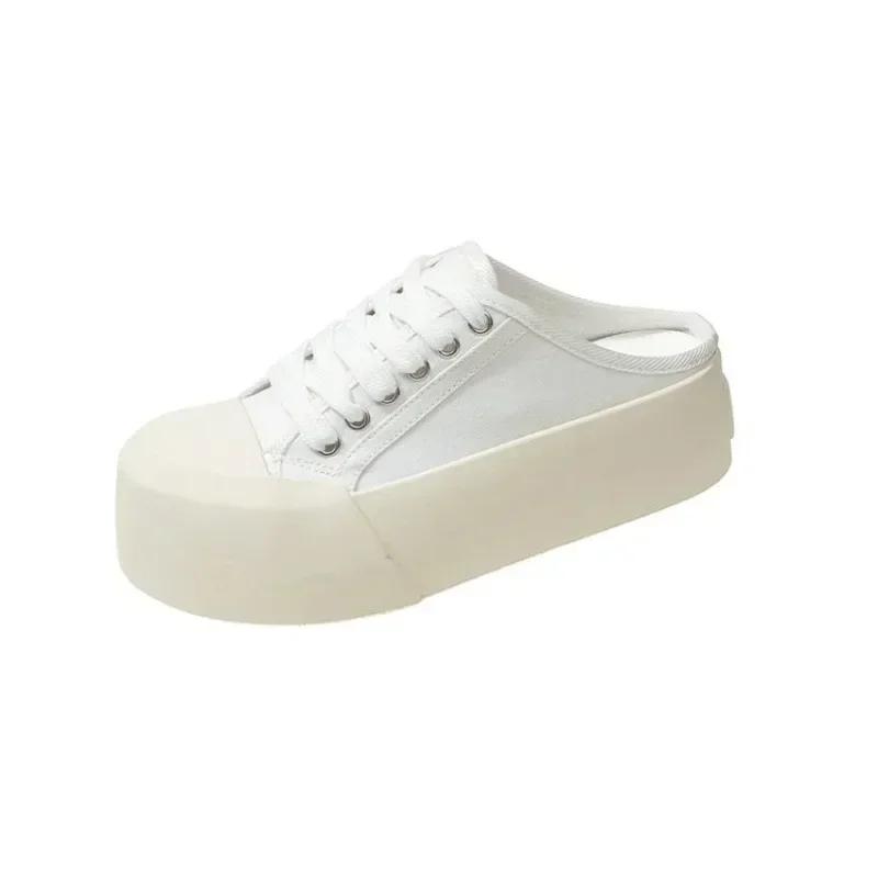 

Женские парусиновые мюли на платформе, модные кроссовки, повседневные слипоны, удобные туфли для ходьбы, увеличивающие рост 40 бежевый