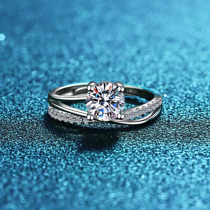 Anel de prata esterlina S925 clássico lindo anel ocupado feminino anel de diamante Guochao Row anel aberto quatro diamantes anel de diamante de um quilate