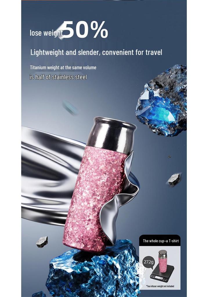 Pure Titanium Insulated Cup with Magnetic Lid - Antibacterial Tea & Water Separation, Direct Lift, Gift Box Packaging for Business or Health Use.