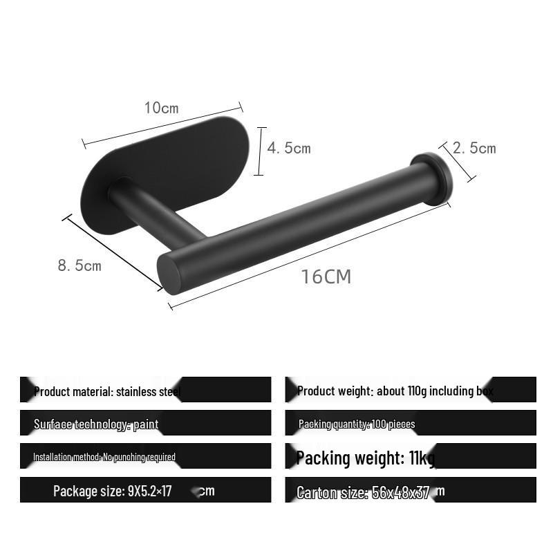 Edelstahl Stanzfreies Badezimmer Handtuch- & Papierregal Set mit Haken & Ringen