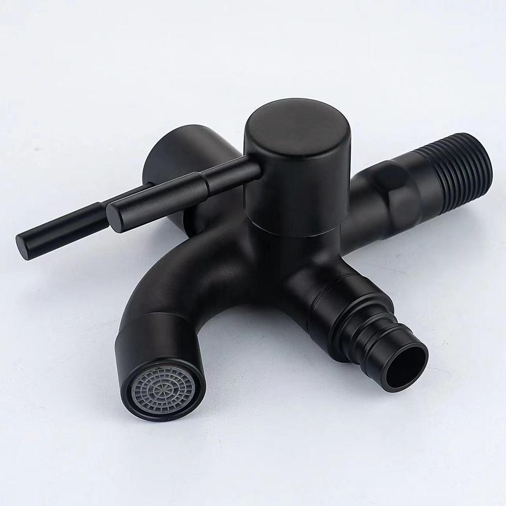 Black Dual-Use Side-Opening 304 Stainless Steel Washing Machine Faucet with One Inlet and Two Outlets