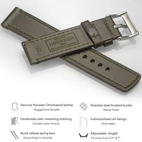 [hemsut H] Chromexcel Leather Watch Band, Soft Vintage Leather Watch Strap, Handmade Watch Strap, Quick Release Smartwatch Band