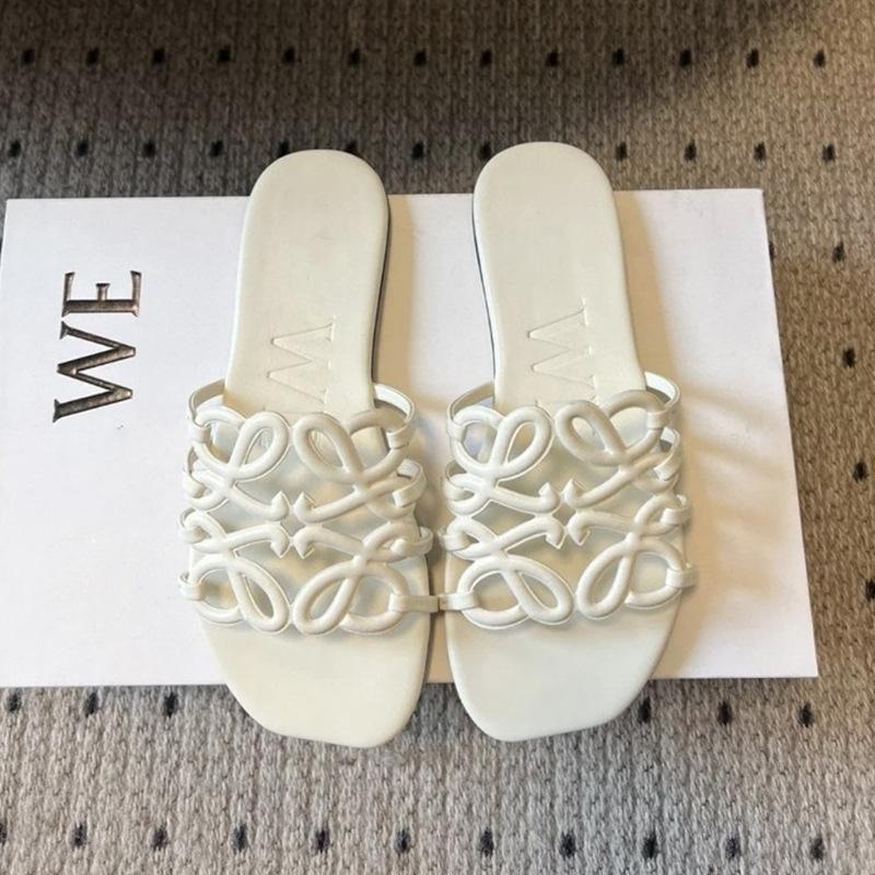 Sheepskin version~ Square head open-toed hollow-out one-word drag, leather versatile slippers, simple sandals, lazy beach shoes