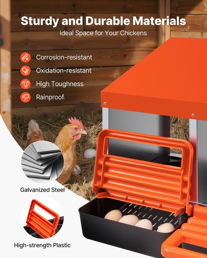 Chicken Nesting Boxes, 4 Compartments, Metal Egg Laying Boxes with Protective Collection Lids, Roll Out Nesting Box, Easy To Assemble, Ideal for Hens,