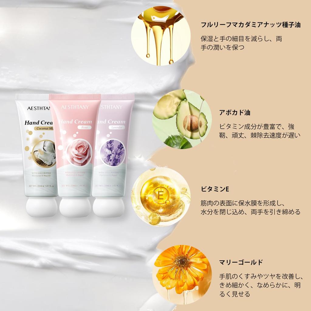 OKADY Mini Hand Cream Trio Set of Perfect as a small gift for or White (Coconut Milk, Rose, Lavender) 3. birthdays, farewells, Day.