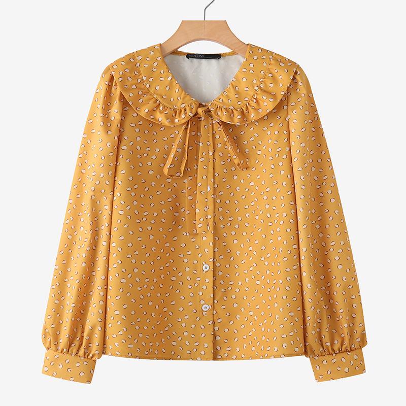 

ZANZEA Женская блузка свободного кроя с кукольным воротником, длинным рукавом и принтом 5XL