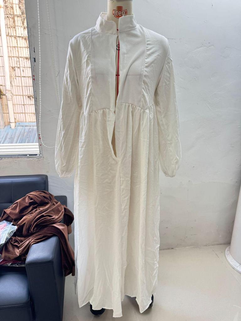 2026 Slimming Long-sleeve Waist-cinching Pleated Dress - French White Holiday Style