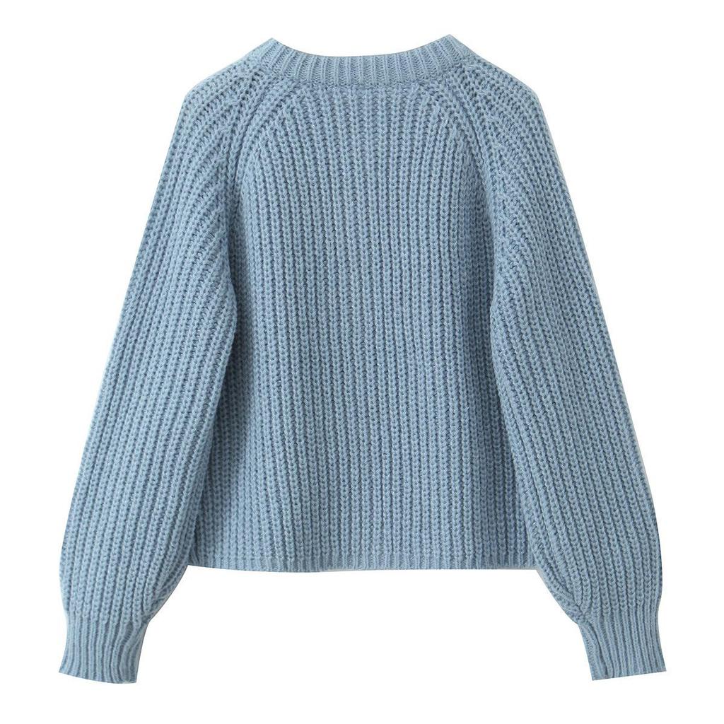 Women's 2024 Autumn Bubble Sleeve Knit Cardigan - Euro-America Style