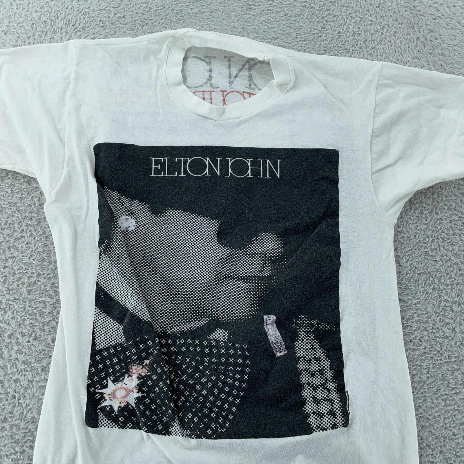 

Vintage 80s Elton John Concert Shirt Mens XS White 1986 World Tour 86/87 Tee 2XL