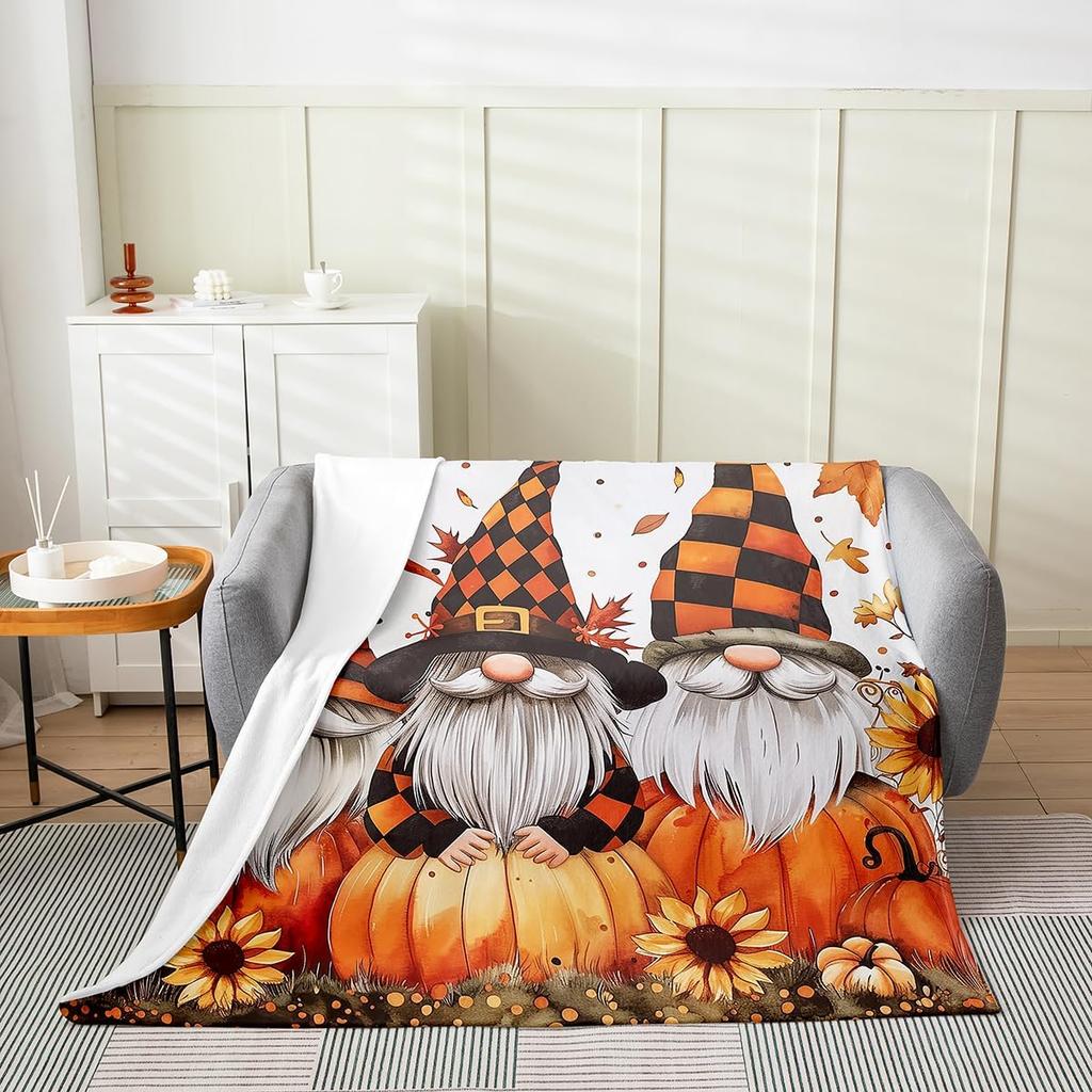 GUOYU Blanket Fall Pumpkin Harvest Fleece Flannel BlanketRustic Maple Autumn Leaves Bed Plush Blanket for Rustic Home DecorHarvest Patchwork