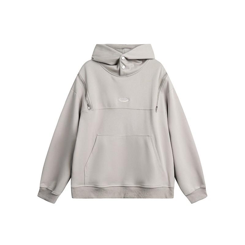 Unisex Streetwear Hoodie Oversized Cotton Blend Long Sleeve Zipper Detail Casual Pullover Fall