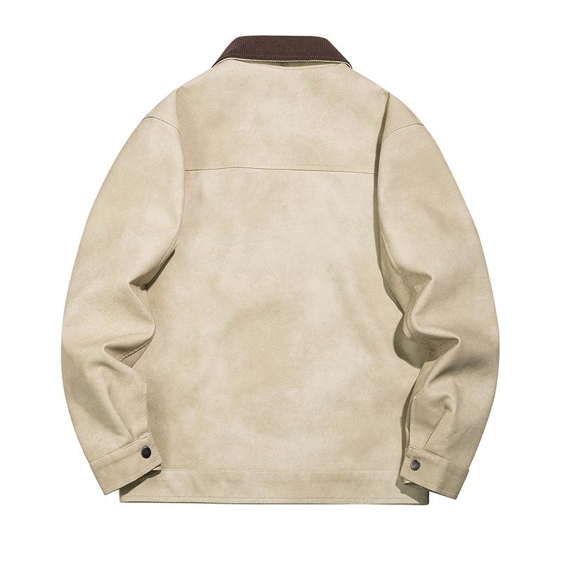 American retro new men's leather jacket pu tooling style old money style couple casual locomotive leather jacket jacket