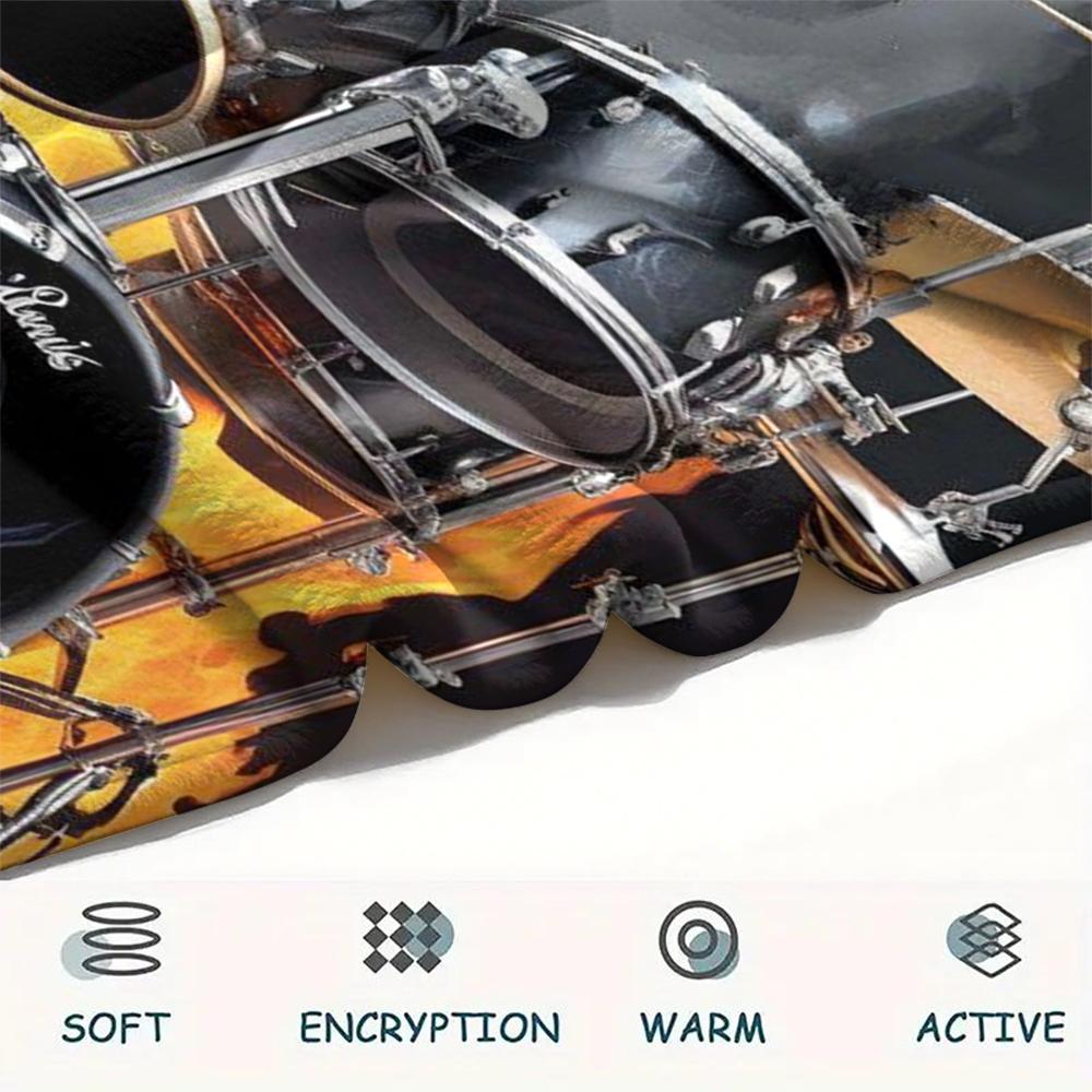 1Pc Drum Set Print Flannel Blanket, High Quality Comfortable for All Seasons, Home Decor, Warmth and Comfort, Perfect for Gifts