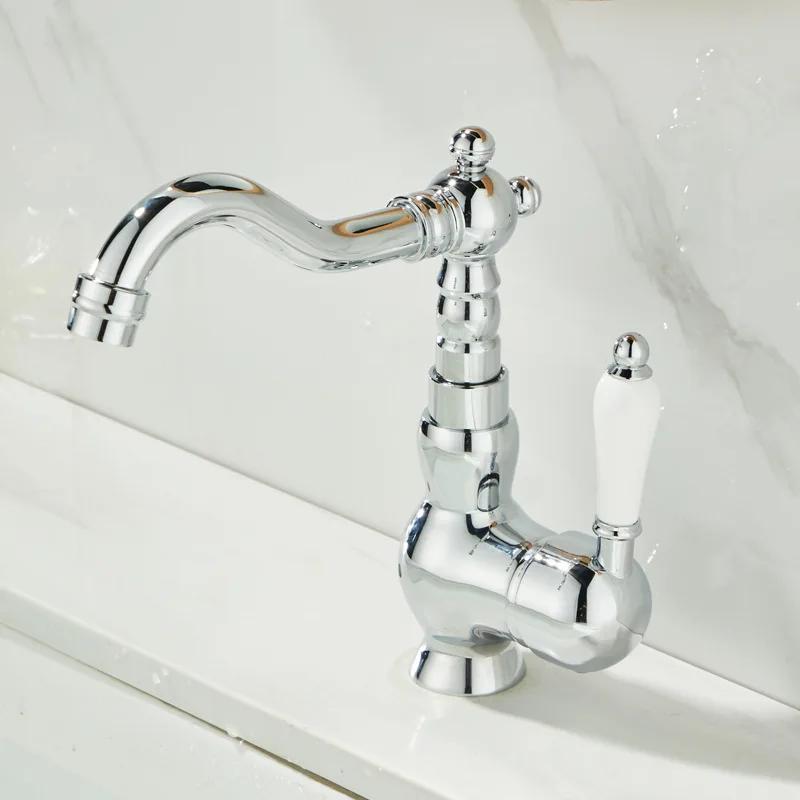 European Style Gold Basin Faucet Chrome Hot and Cold Mixers Antique Wash Basin Faucet Taps 360 Rotating Kitchen Faucet