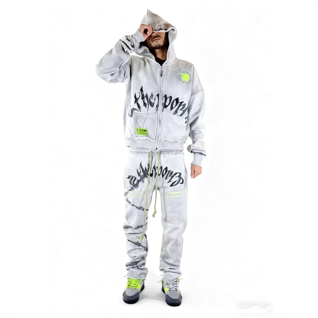 Hip Hop Gothic Cross-border American Printed Hoodie Personality Advanced Sense Trendy Brand Loose Men's and Women's Sweater Set 3D