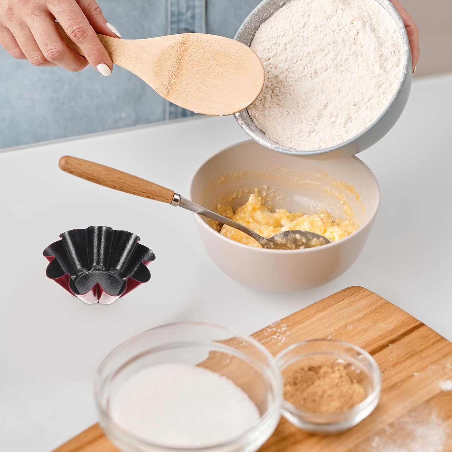 DOITOOL 4 Pcs Mini Tart Pans, 2.59  Egg Tart Molds, Flower Shaped Tart Shells, Non-Stick Tart Pans, Cupcake Cake Muffin Mold Tin, Carbon Steel Quiche