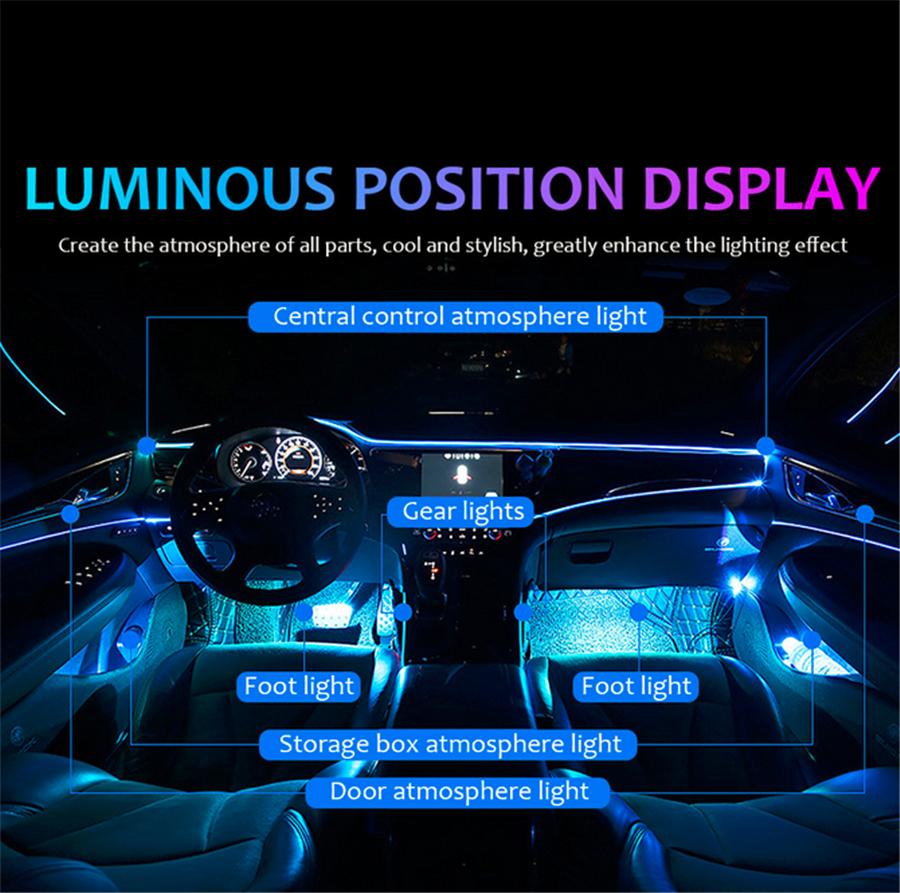 6 in 1 RGB LED Atmosphäre Autolicht Innenraum Ambiente Licht Glasfaserstreifen